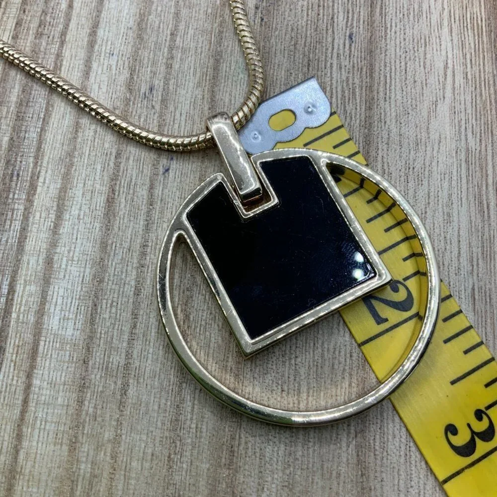 Chico's Openwork Black & Gold Tone Enamel Pendant Necklace